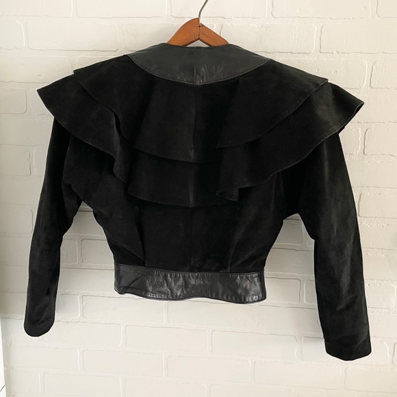 Vintage Danier Y2K Real Leather Jacket Crop Statement ruffled collar Mobwife S - Picture 7 of 12